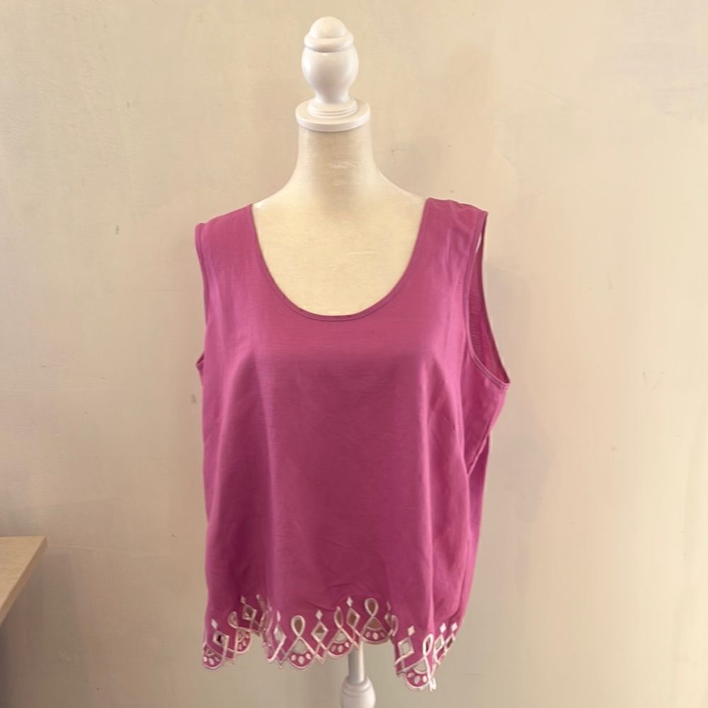Bob Mackie sleeveless cutout pinkish purple linen blouse Size XL